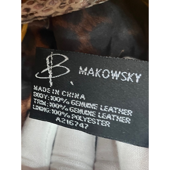 B Makowsky Tan Leather Bucket Bag Alligator Trim & Leopard Lining Ex Condition - Picture 11 of 16